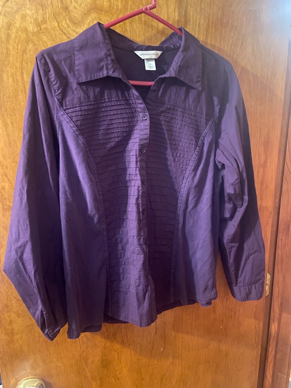 Christopher & Banks Purple Button-Front Pintuck Shirt Size XL